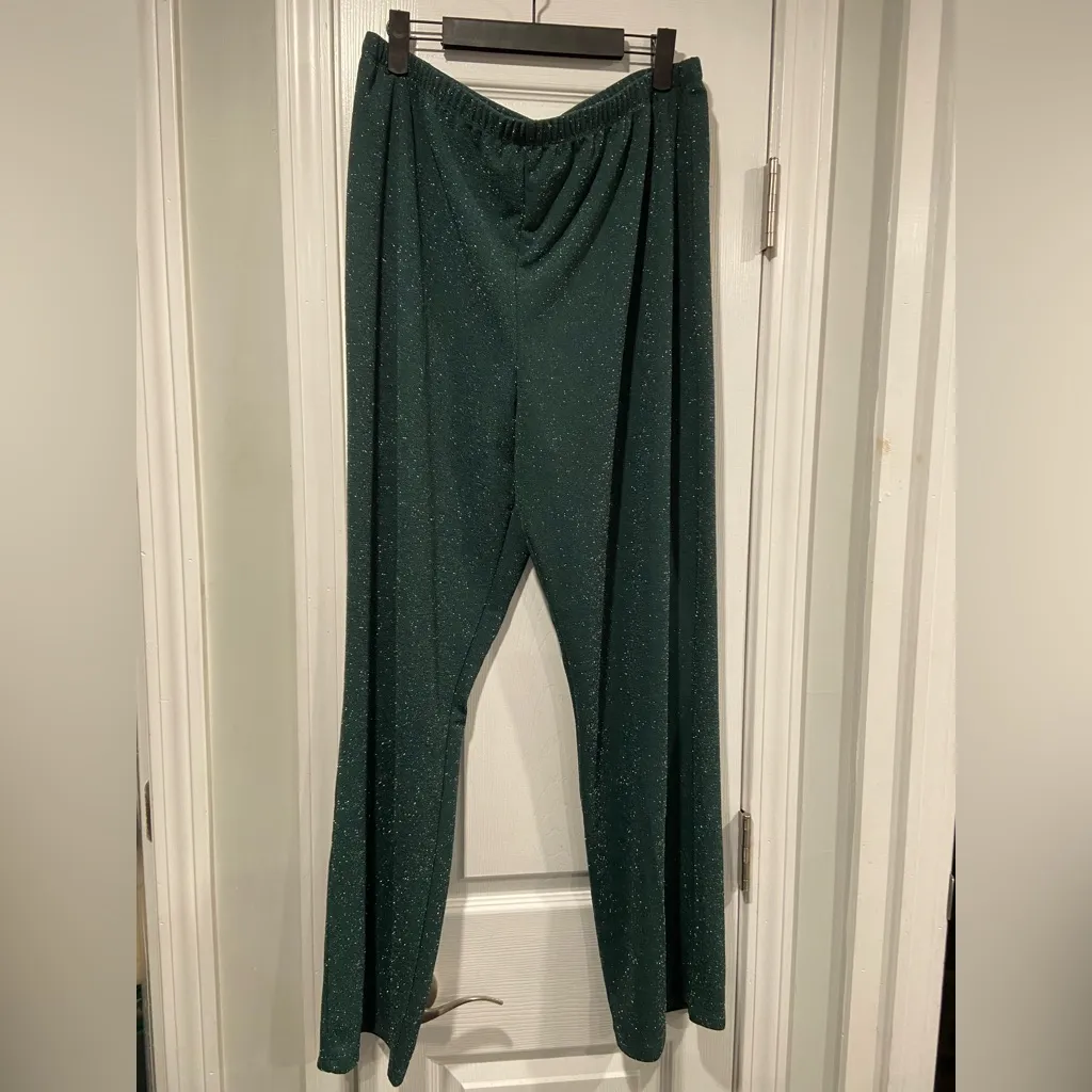 NWOT Serengeti Size XL Emerald Green Sparkle Flowy Wide Leg Pull On Pants - Image 2