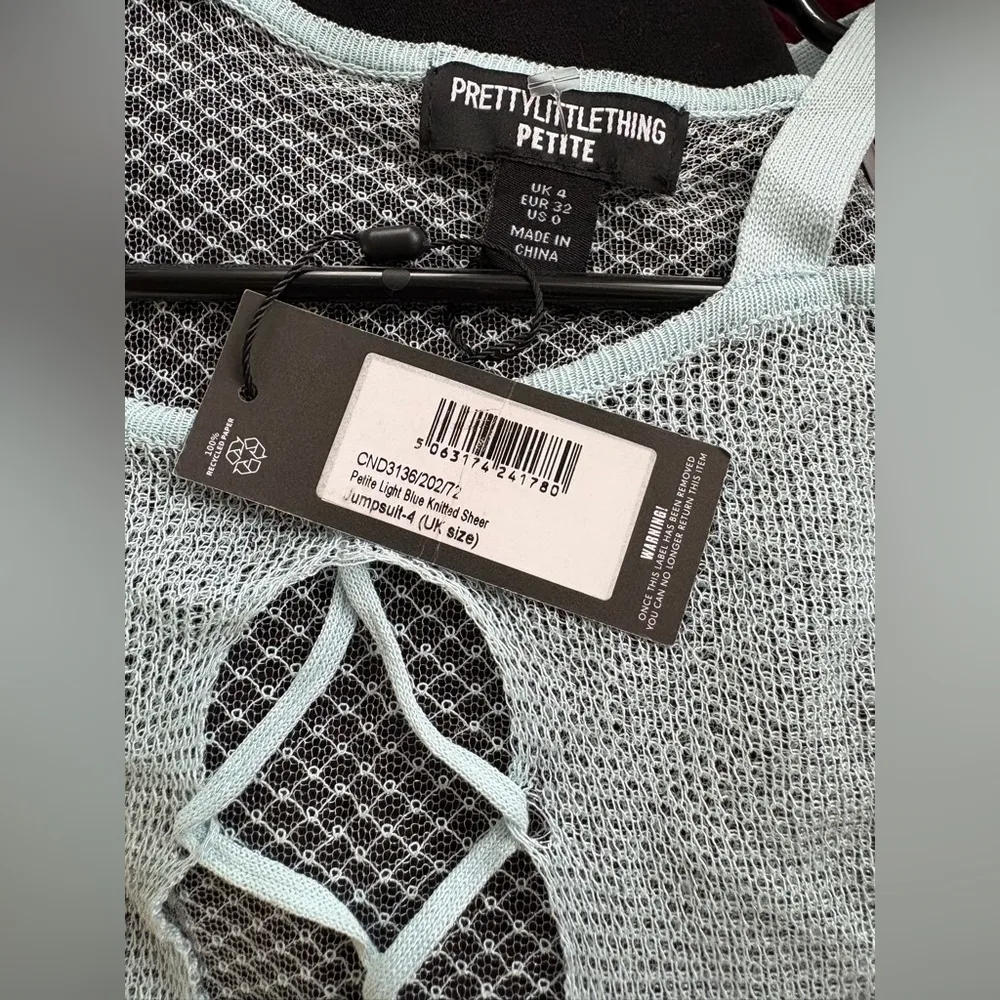 PrettyLittleThing Petite Light Blue Knitted Sheer Lace-Up Jumpsuit Size 0 - Image 5