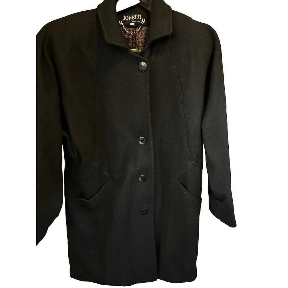 JOFELD‎ Vintage Women's Black Wool Overcoat Jacket Size M Size M - Image 7