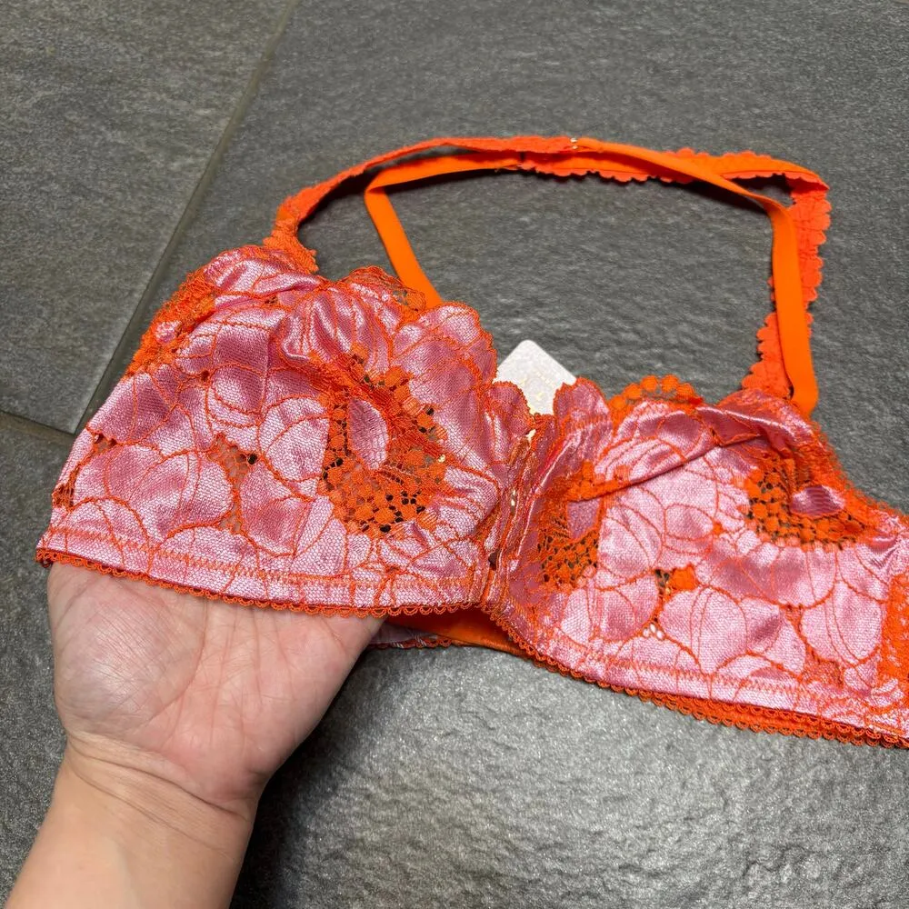 Savage X Fenty Perfect Poppies Lace Bralette Small Pink Orange Romantic Delicate - Image 5