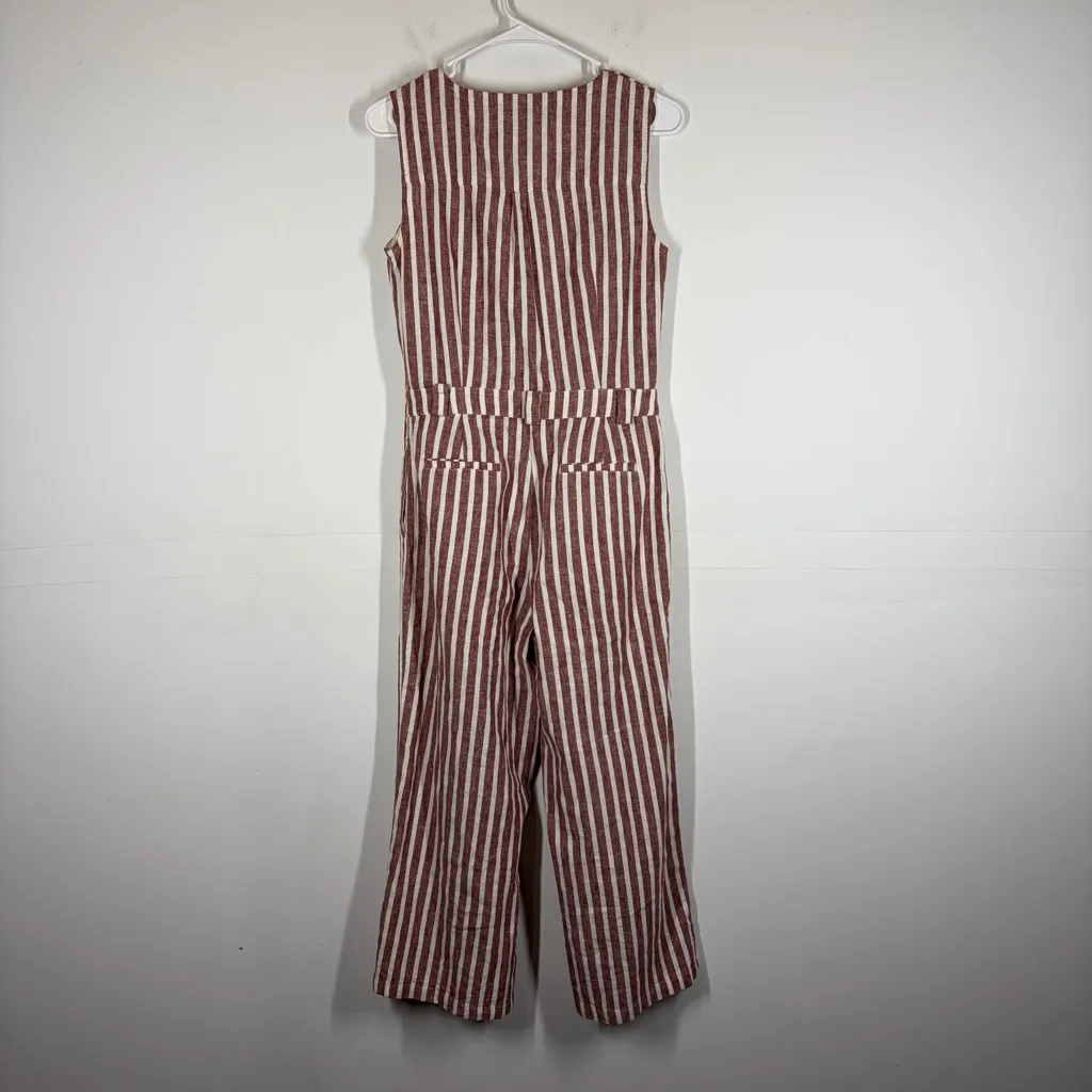 Boden Stripe Linen Cotton Blend Jumpsuit Size US 4 Red - Image 3