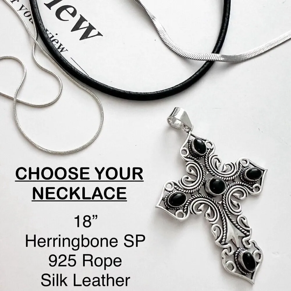 925 Sterling Silver Onyx Gemstone Cross Necklace handmade Womens Jewelry - Image 10