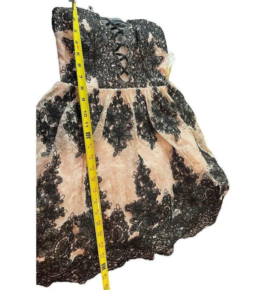 Trixie Pink Blk Sequined Floral Strapless Fit & Flare Party Formal Dress 3 NWT Size undefined - Image 8