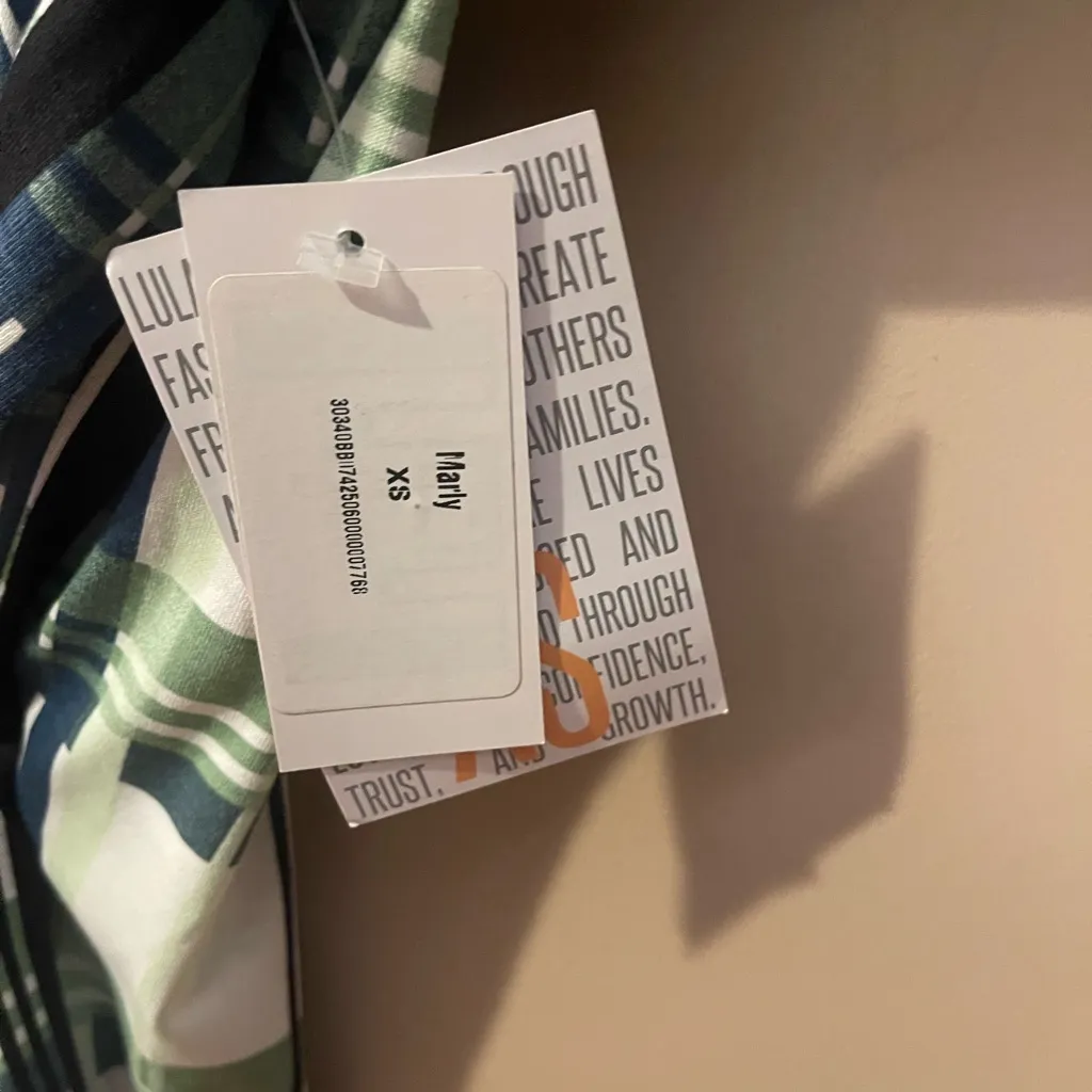 Lularoe Marly Dress & Belt XS Stretchy NWT Navy Green White Plaid - Image 4