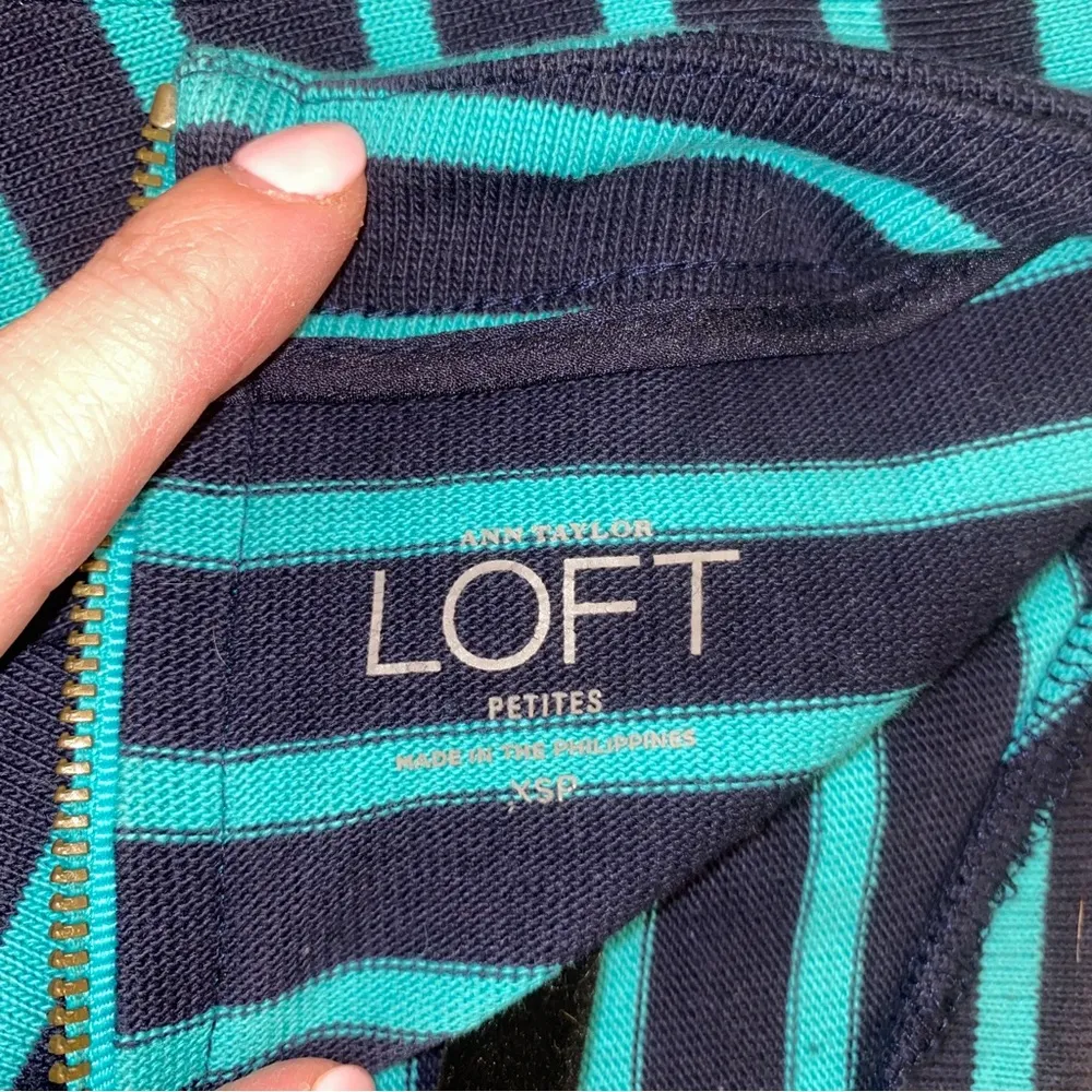 Ann Taylor Loft Petite Teal/Navy Stripe Blue Boat Neck Sweater - Image 4