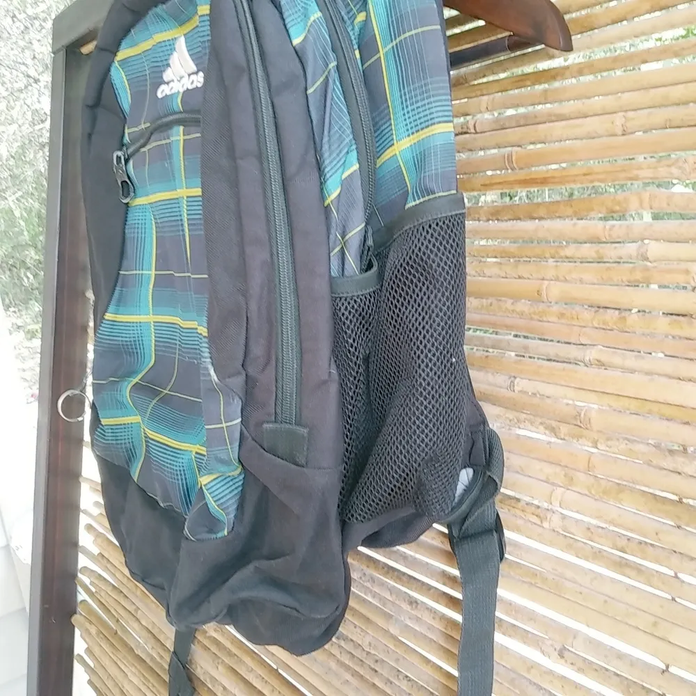 Adidas Black Green Plaid Large Backpack - Image 5