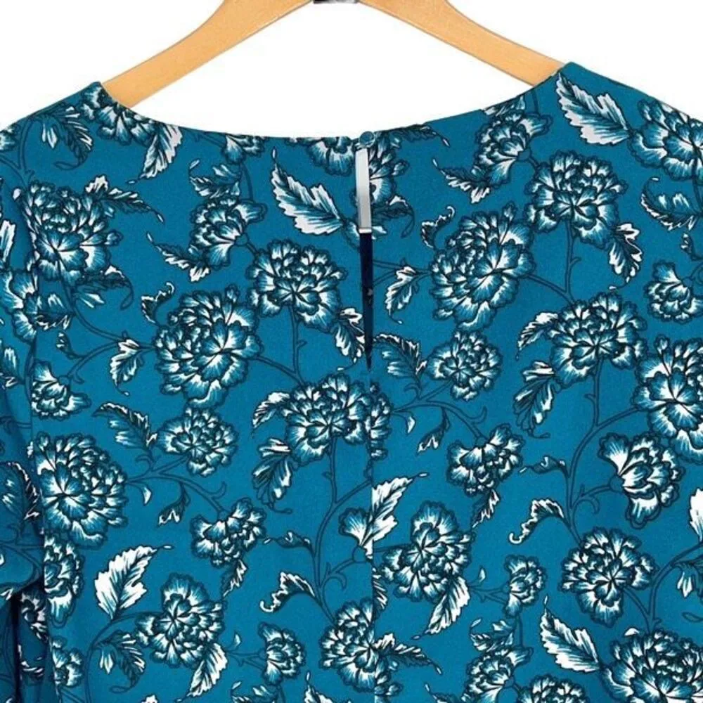 Banana Republic Womens Floral Buttoned Long Sleeve Mini Shift Dress Teal Green S - Image 4