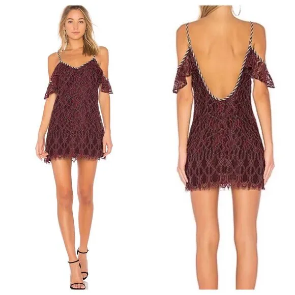 NEW NBD Lace Cold Shoulder Chance Mini Dress in Corded Oxblood Size Medium - Image 2
