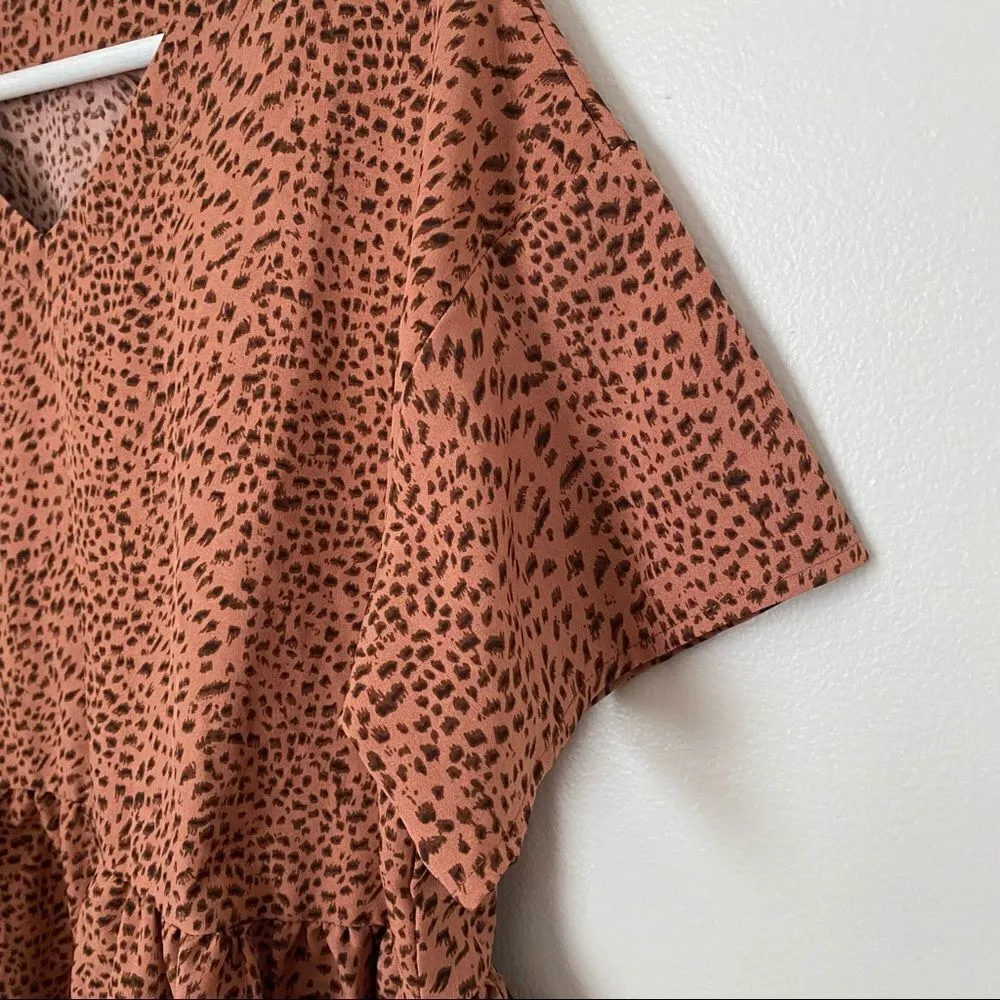 SHEIN Blouse Top Short Sleeve Ruffle Animal Print Business Casual Neutral Trendy - Image 3