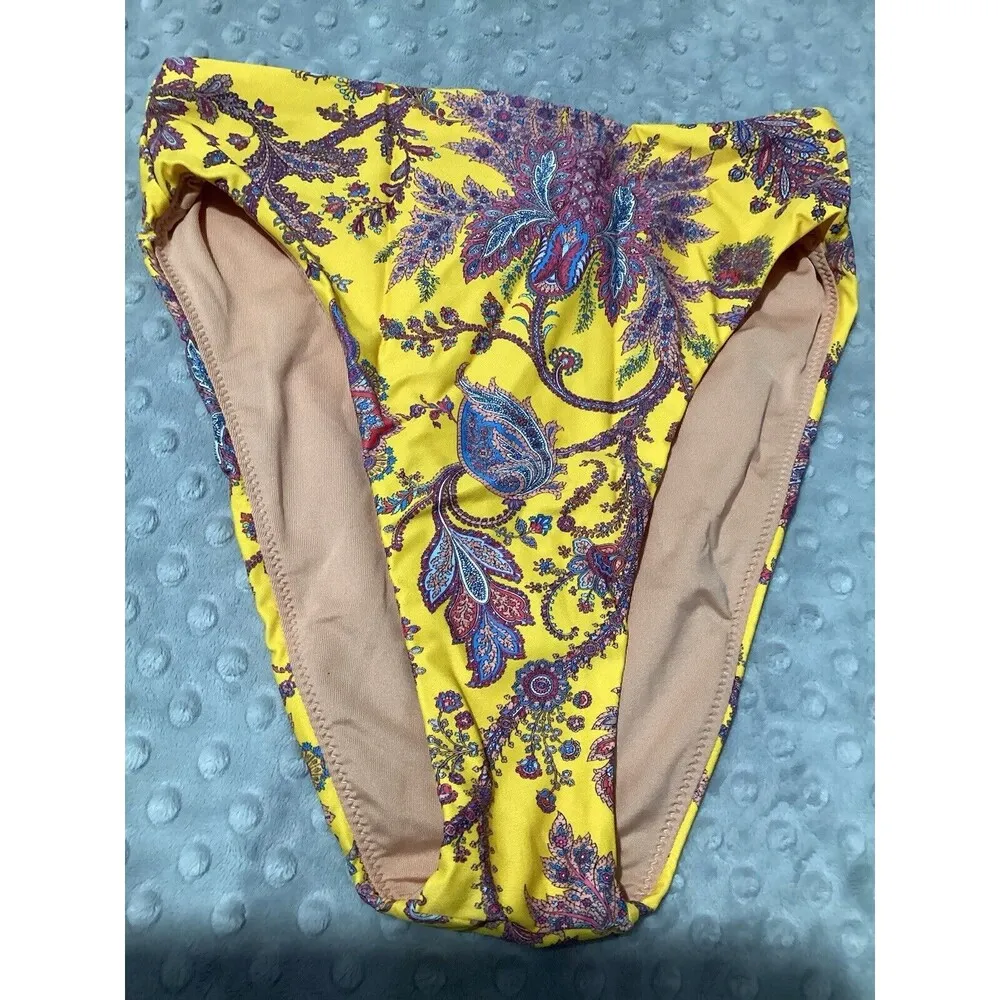 J. Crew High Rise Bikini Bottom Ratti  Golden Paisley XS - Image 3
