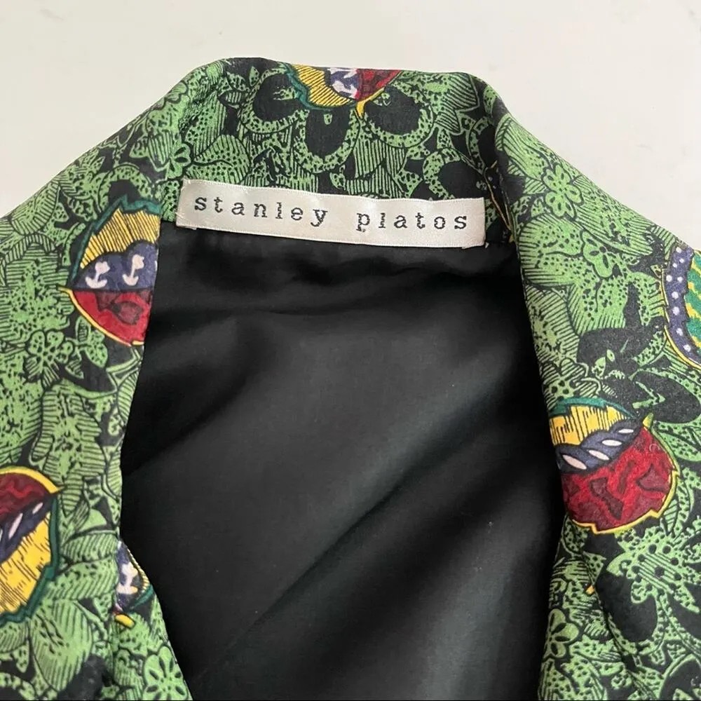 Vintage Stanley Platos green multi floral wrap tie waist blouse size 4 - Image 7