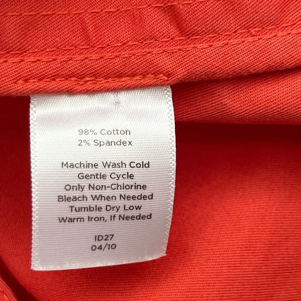 Talbots Ruffle Button‎ Front Collarless Blazer Jacket Cotton Coral Orange, 14P - Image 9