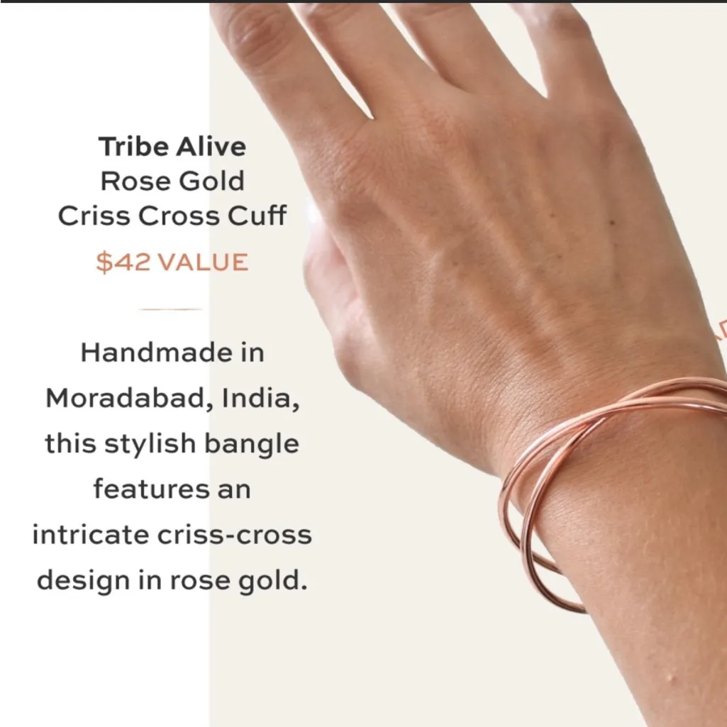 New in packaging TRIBE‎ ALIVE Bracelet Rose Gold Criss Cross Cuff - Image 2