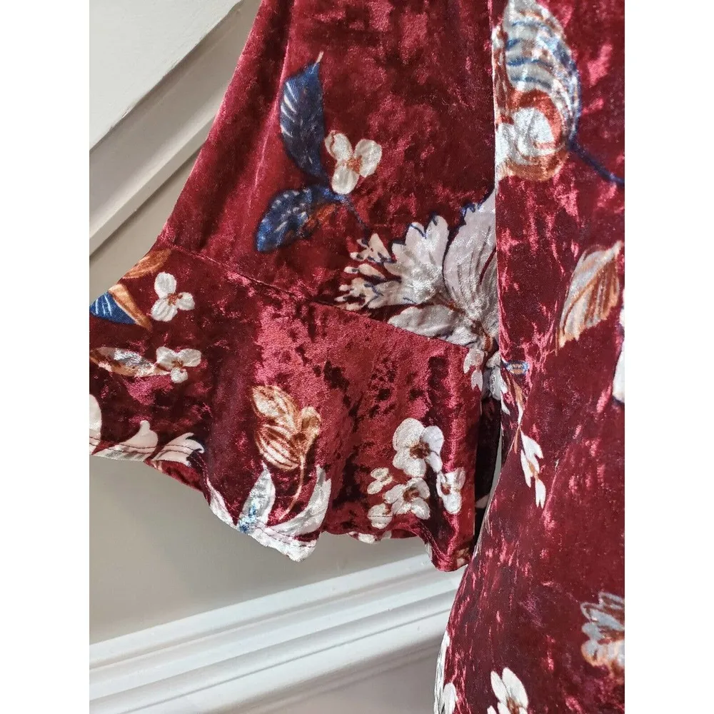 Spin Women's Maroon Floral Polyester Round Neck 3/4 Sleeve Knee Length Dress 3XL Size undefined - Image 6