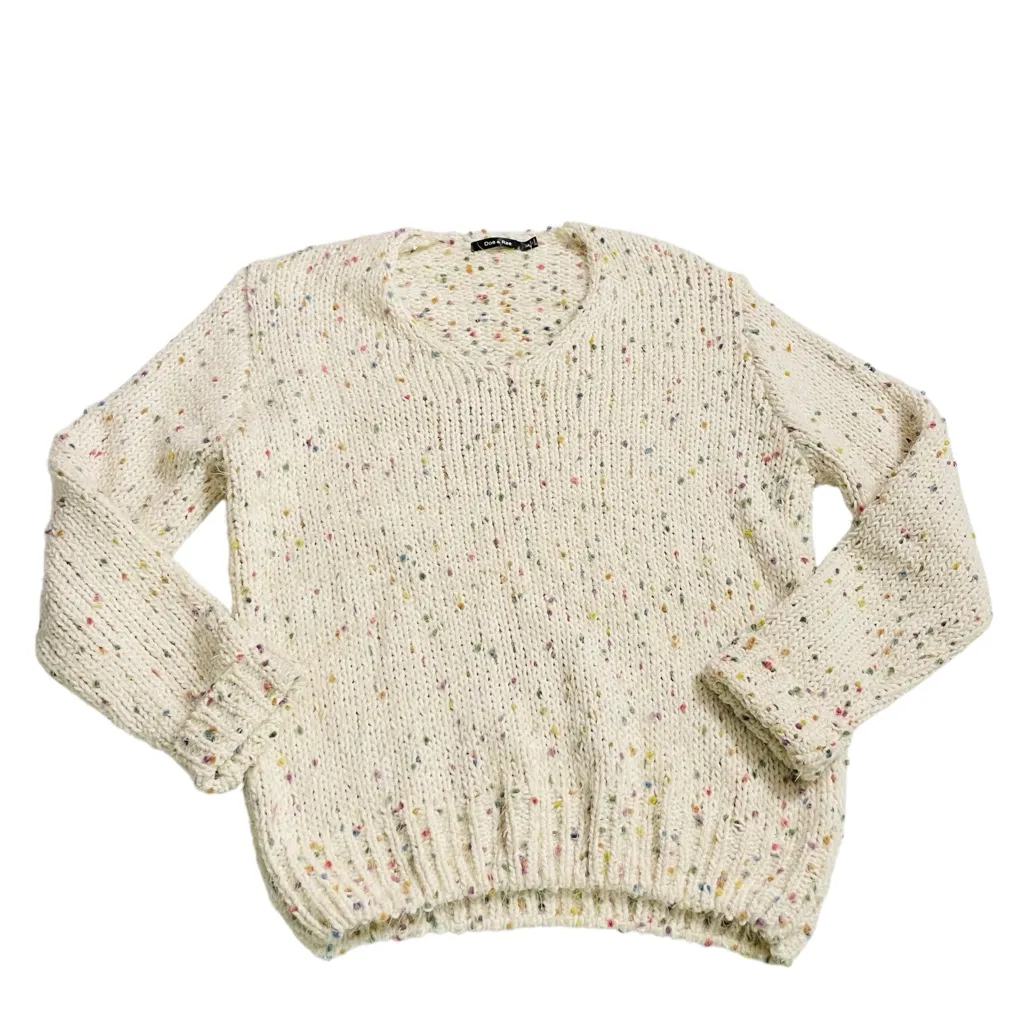 Doe & Rae Cream Confetti Knit Sweater Pullover Long Sleeve V-Neck Women’s Size L - Image 11