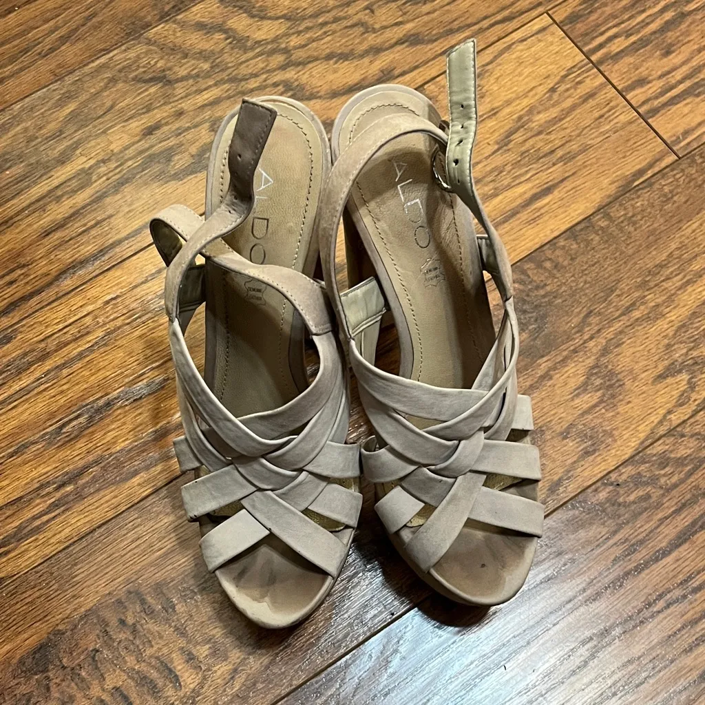 Beige Strappy Platform Heels - Image 9