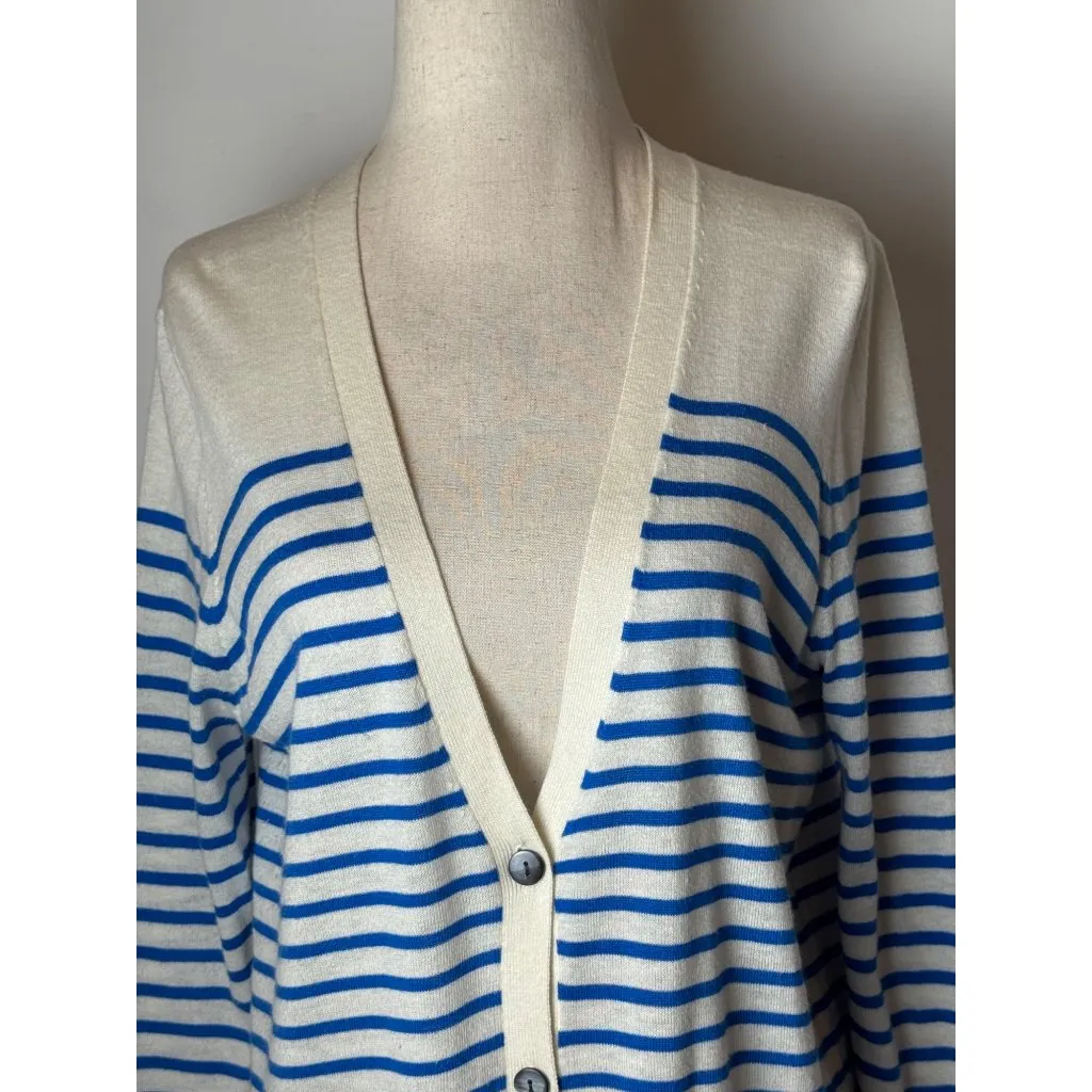 Ann Taylor Sweater Women Medium Blue White Striped Button Front‎ Cardigan Preppy - Image 6