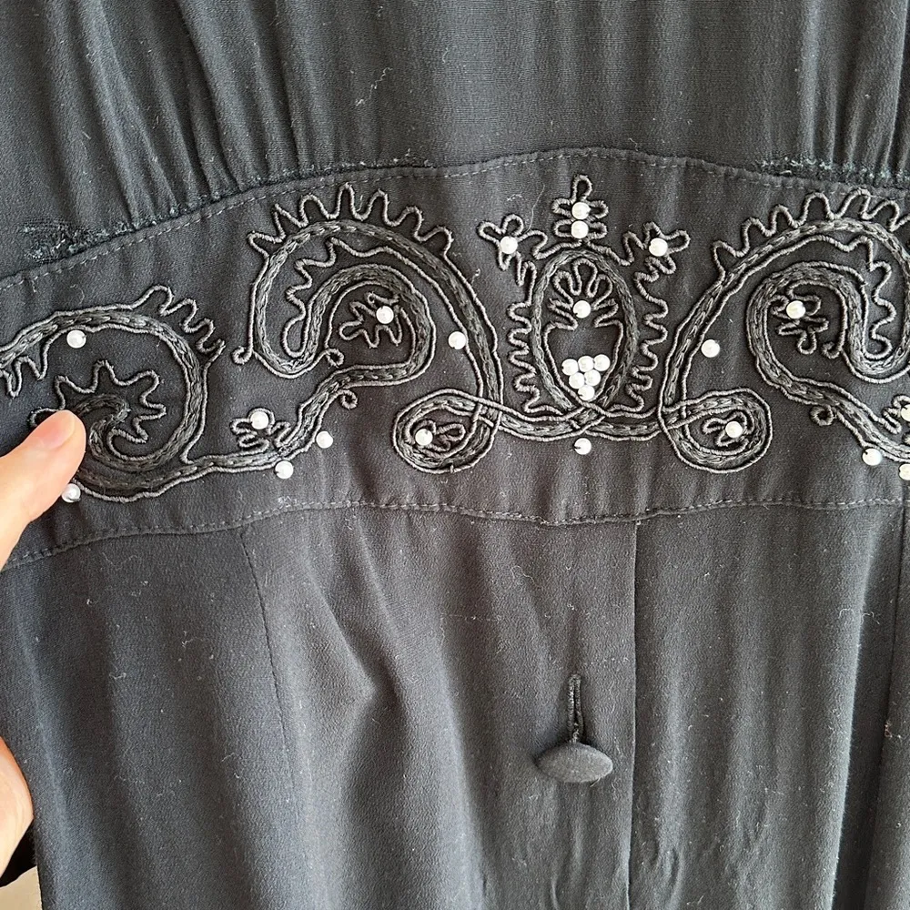 karin stevens Vintage Black Long Sleeve Dress Pearl Embroidery Accents, Size 16 - Image 11