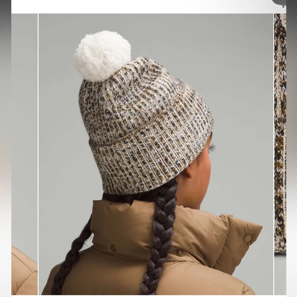 Textured Fleece-Lined Knit Beanie / Allspice / White / Black / Natural Ivory - Image 4