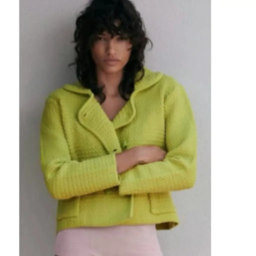 NWT ZARA Lime Green CHUNKY KNIT CARDIGAN WITH PETER PAN COLLAR - Image 5