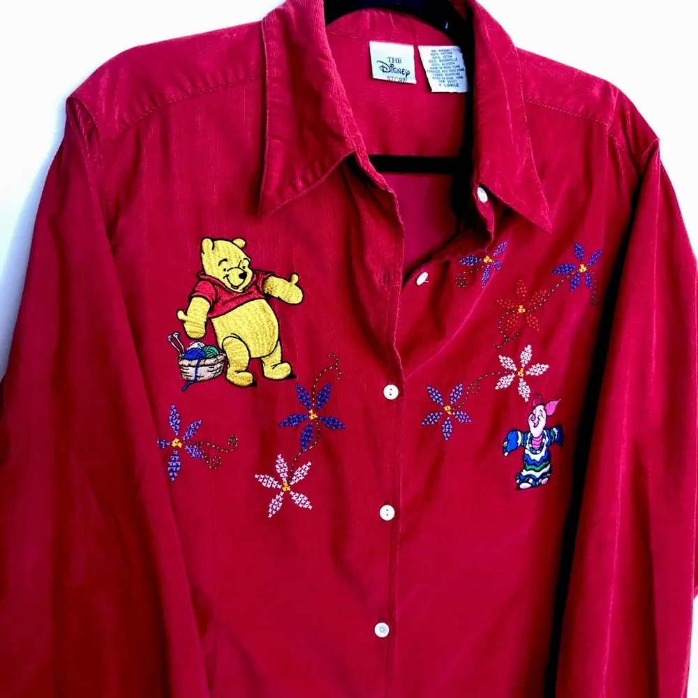 DISNEY store corduroy Pooh bear red button down shirt - Image 3