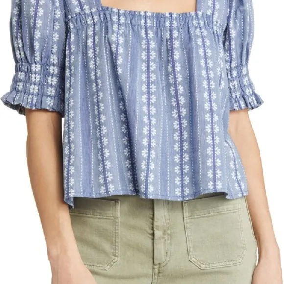 Treasure & Bond Blue Smocked Crop Blouse - Image 5