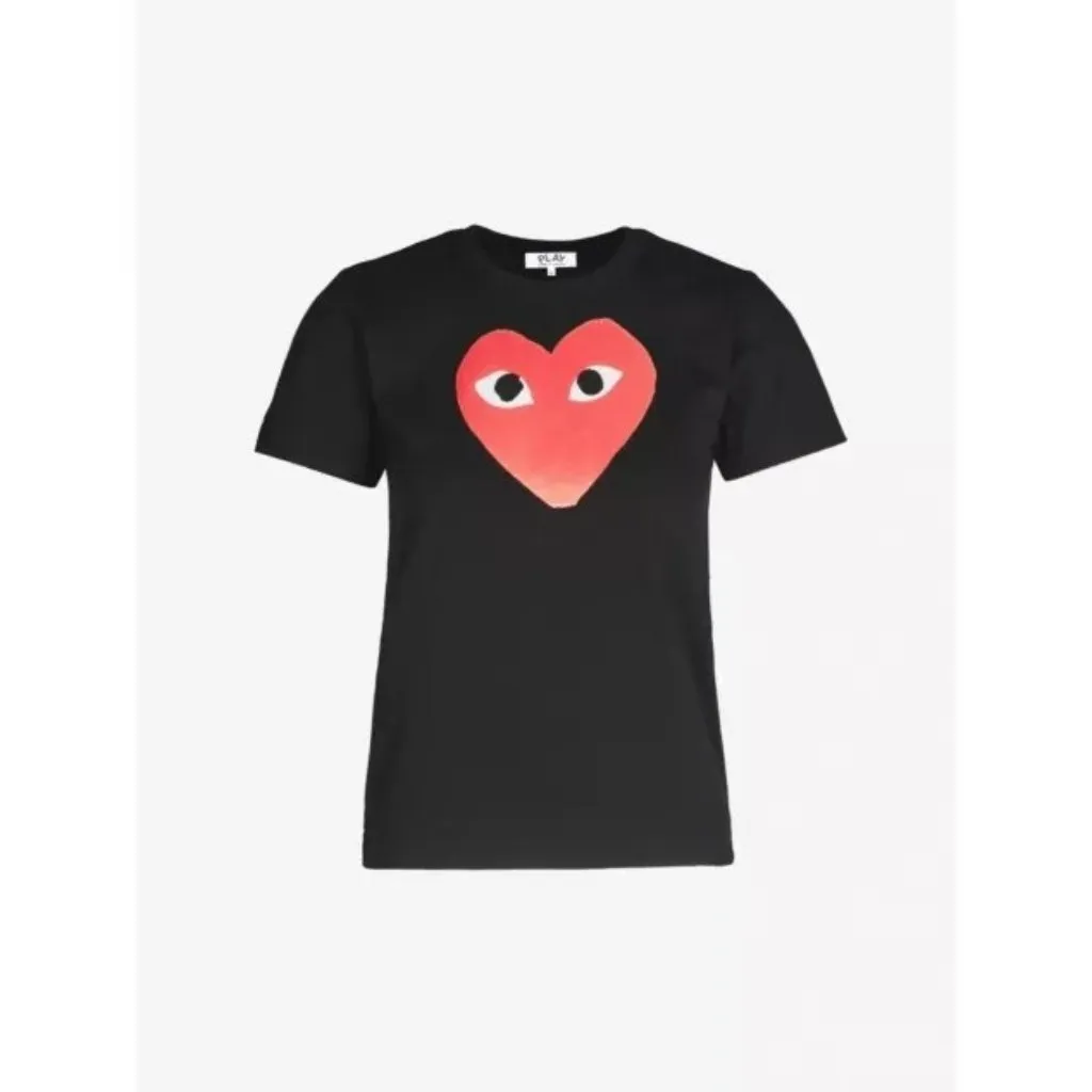 COMME DES GARCONS PLAY Womens Cotton Tee With Red Emblem in Black XSmall - Image 9