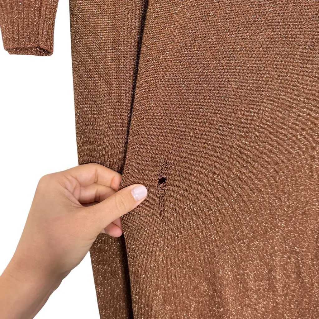 Ronny Kobo Sheer Metallic Dress Brown Size M - Image 8