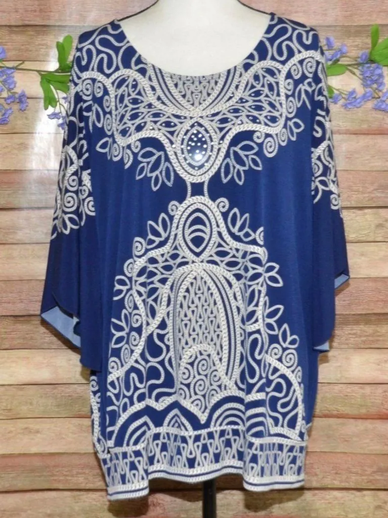 JM Collection Blue Studded Dolman Sleeve Blouse Top Plus Size 3X Tunic Office - Image 1