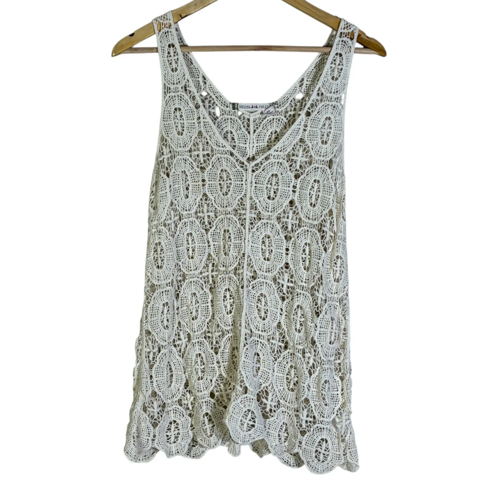 Chelsea & Violet Womens Crochet Lace Tank Top XS Ivory Boho Festival Coastal - Image 2