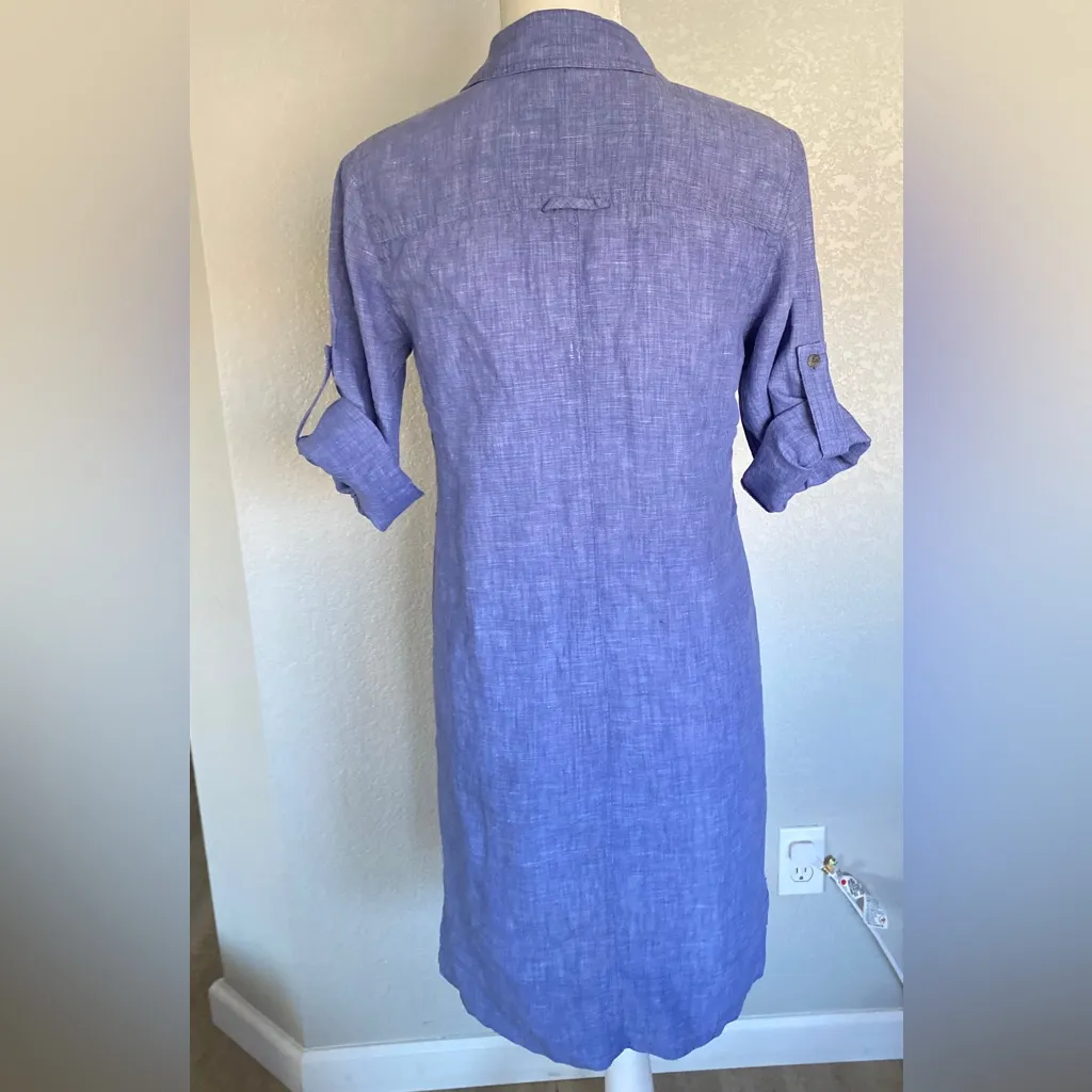 Tommy Bahama Blue Denim Chambray
Front Tie Roll Tab Sleeve Shirt Dress Sz XS - Image 2