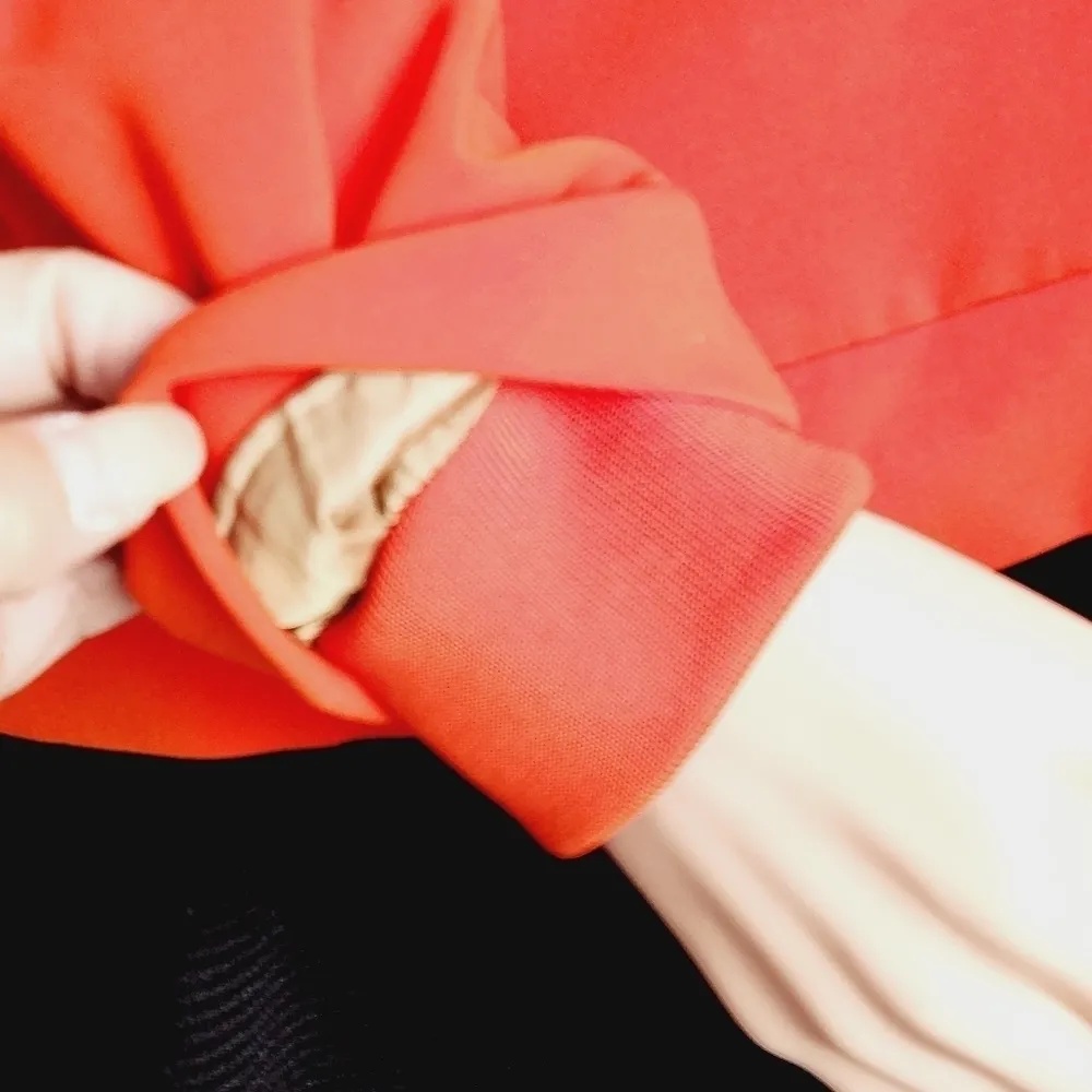 𝅺h&m Overcoat Full Zip Pockets Stretch Long Sleeve Red/Orange Jacket Women 2 - Image 9