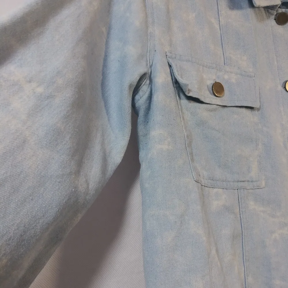 Mystree Blue Acid Wash Distressed Worn Light Weight Cotton Denim Jacket Size L - Image 9