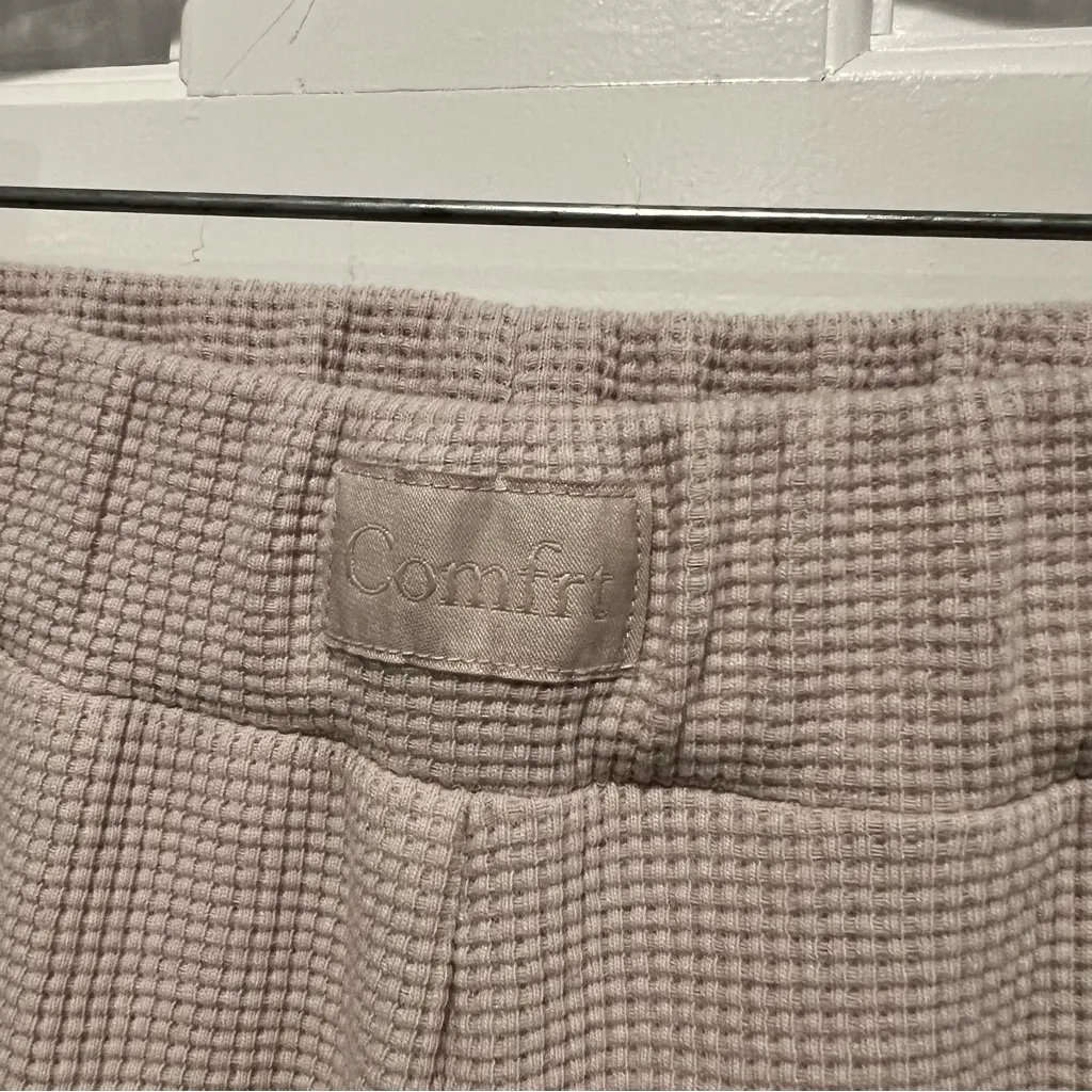 Comfrt Waffle Lounge Pant XS Wide Leg Sweatpants Neutral Pull On Comfy Pants Tan - Image 5