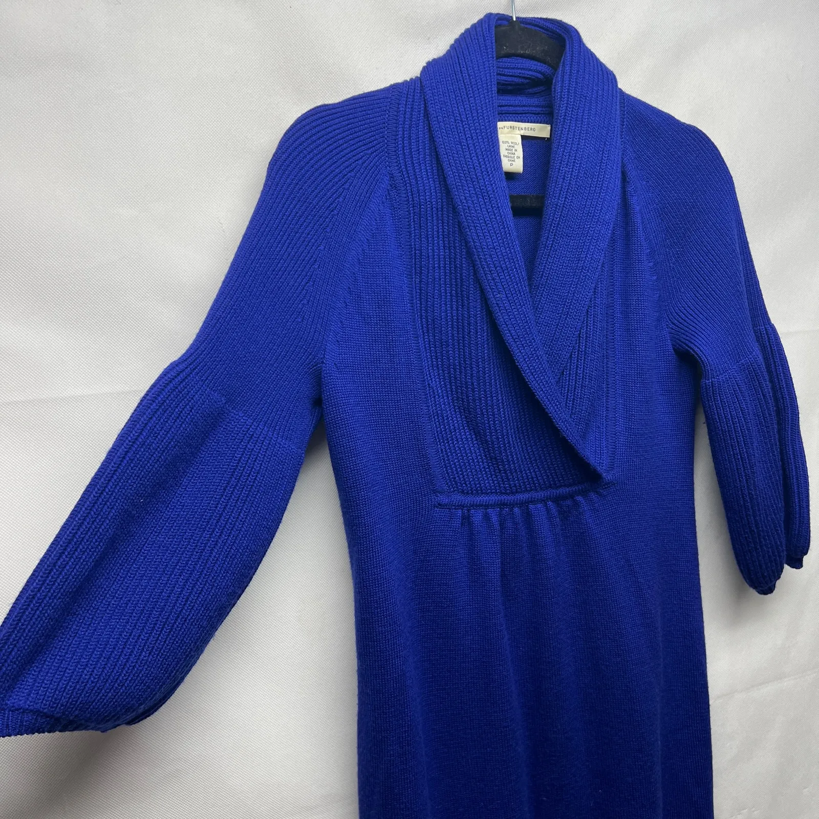 Diane Von Fursternberg 100% Wool Royal Blue Sweater Dress Size Small - Image 5