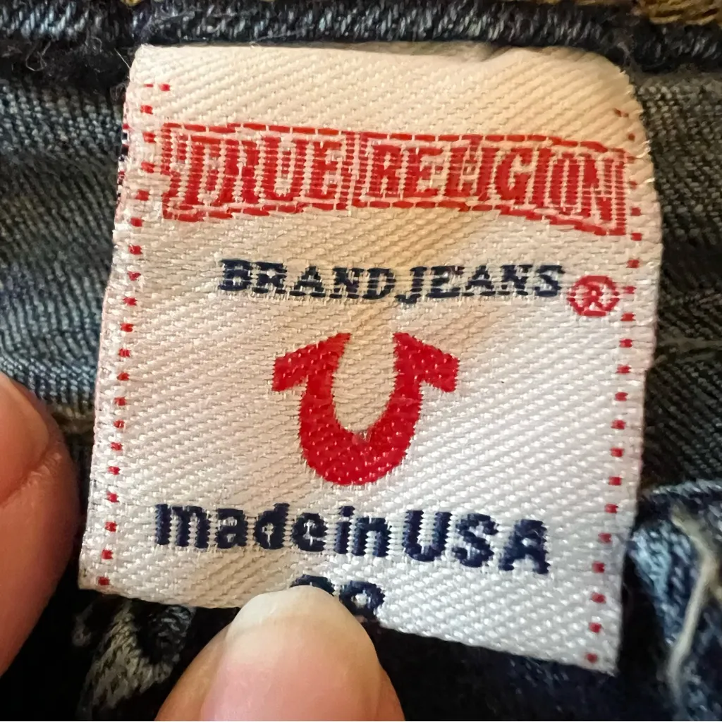 True Religion Rainbow Joey Flared Jeans Twist Stitch Sz 28 Low Rise Y2K - Image 7