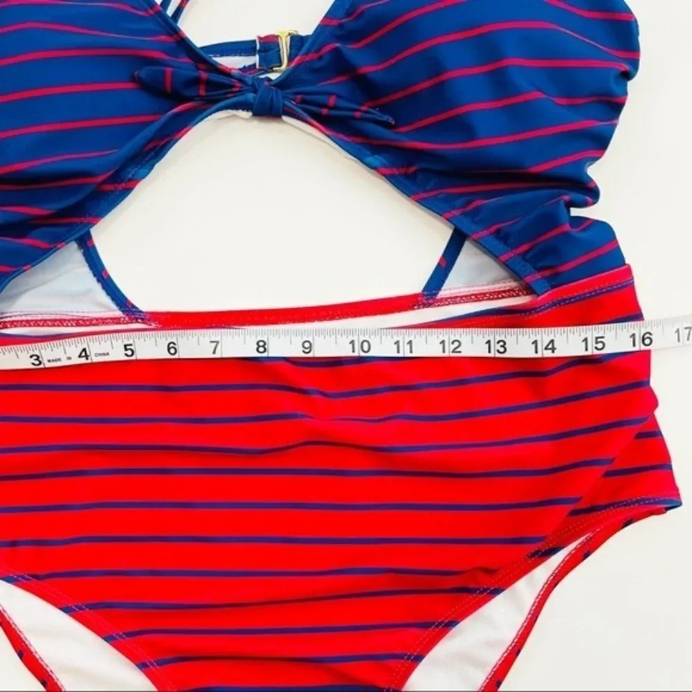 HOT WATER Fiesta Red & French Blue‎ Stripe High-Waist Monokini XL - Image 10