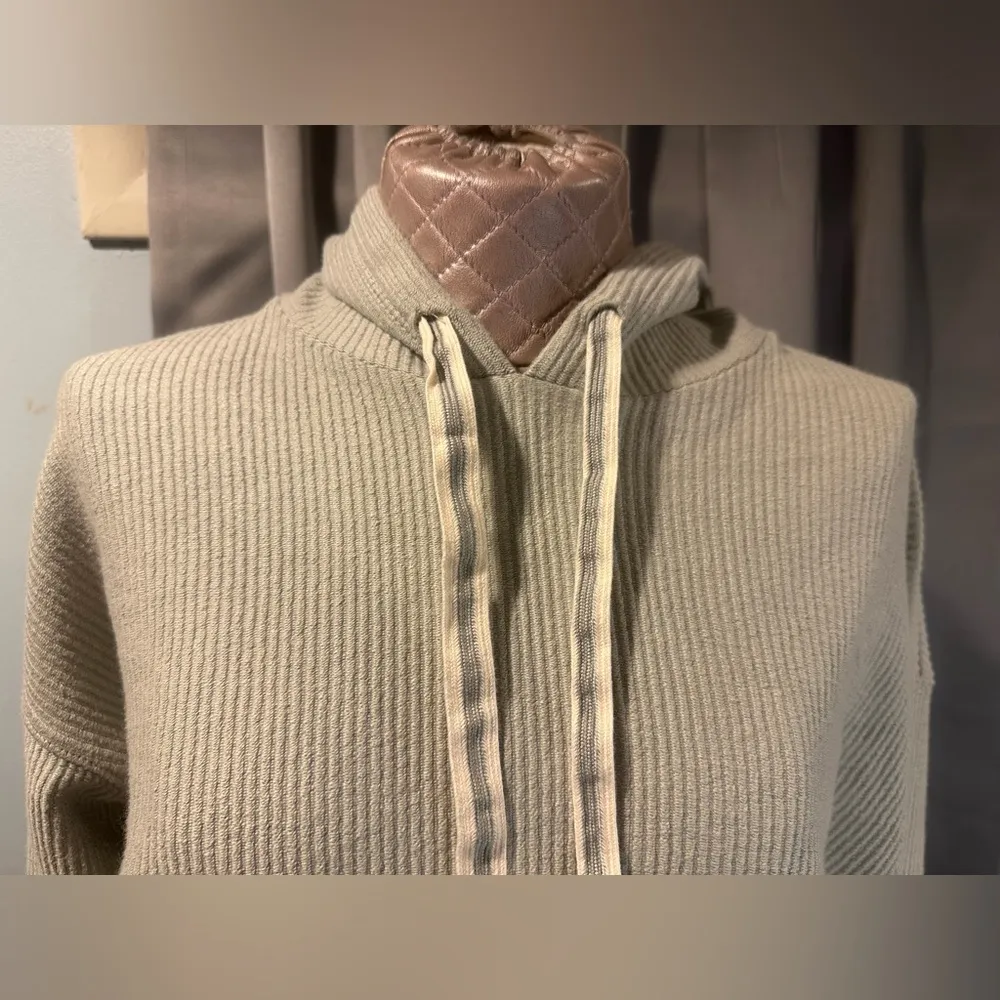 Aerie Hoodie Women Size Small Gray Green Ribbed Terry Cropped Hooded Sweatshirt - Image 4