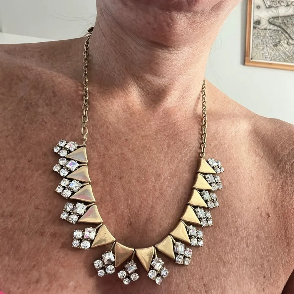 J.Crew  Designer Gold Enamel Triangle Crystal Rhinestones Statement Necklace - Image 5