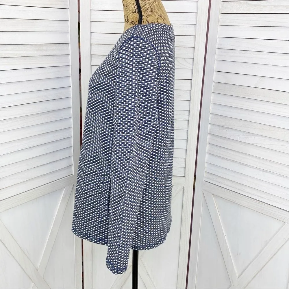 Talbots Polkadot Knit Kangaroo Pocket Pullover Top Blue White Small - Image 2