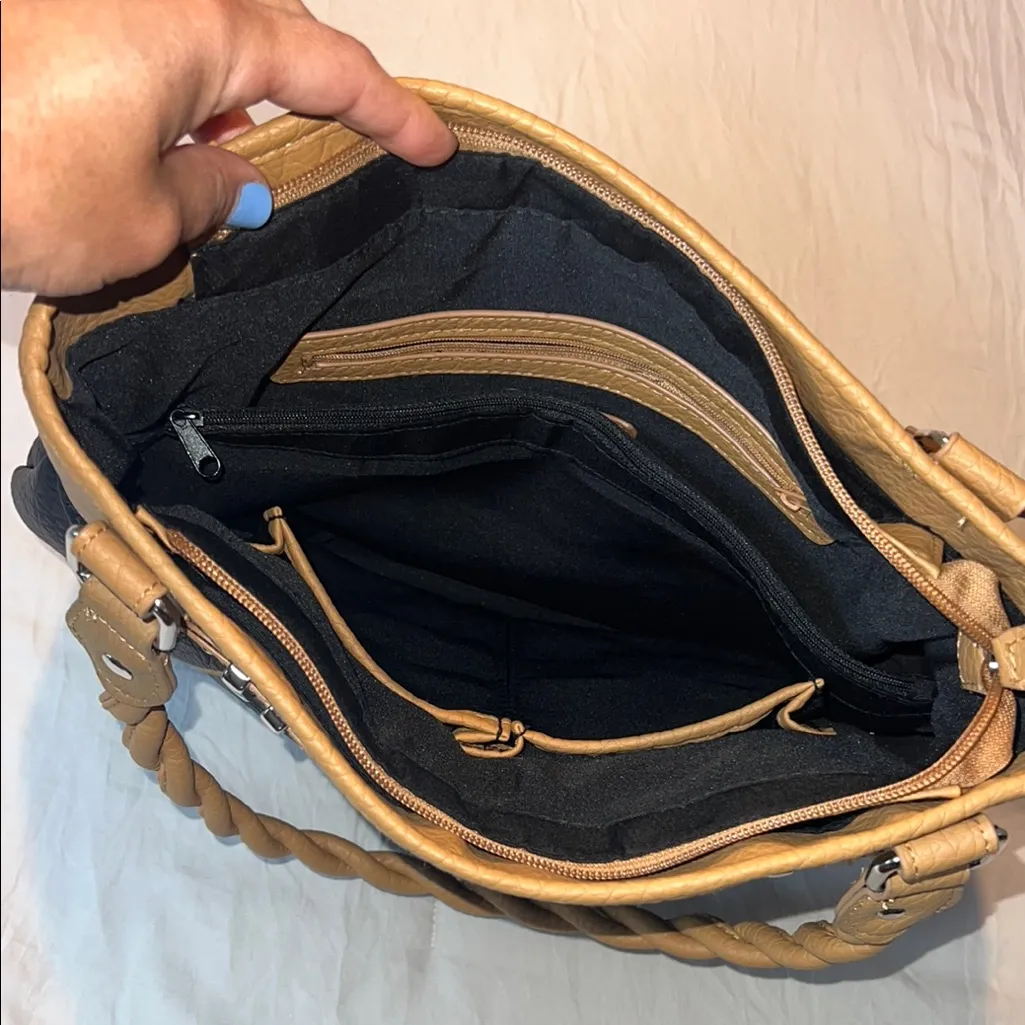 Rosetti Black and Tan Shoulder‎ Bag with Braided Handle - Image 6