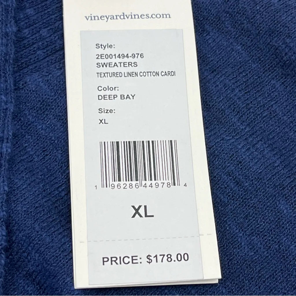 Vineyard Vines Textured Linen Cotton Cardigan Women Deep Bay Blue Sweater XL NEW - Image 5