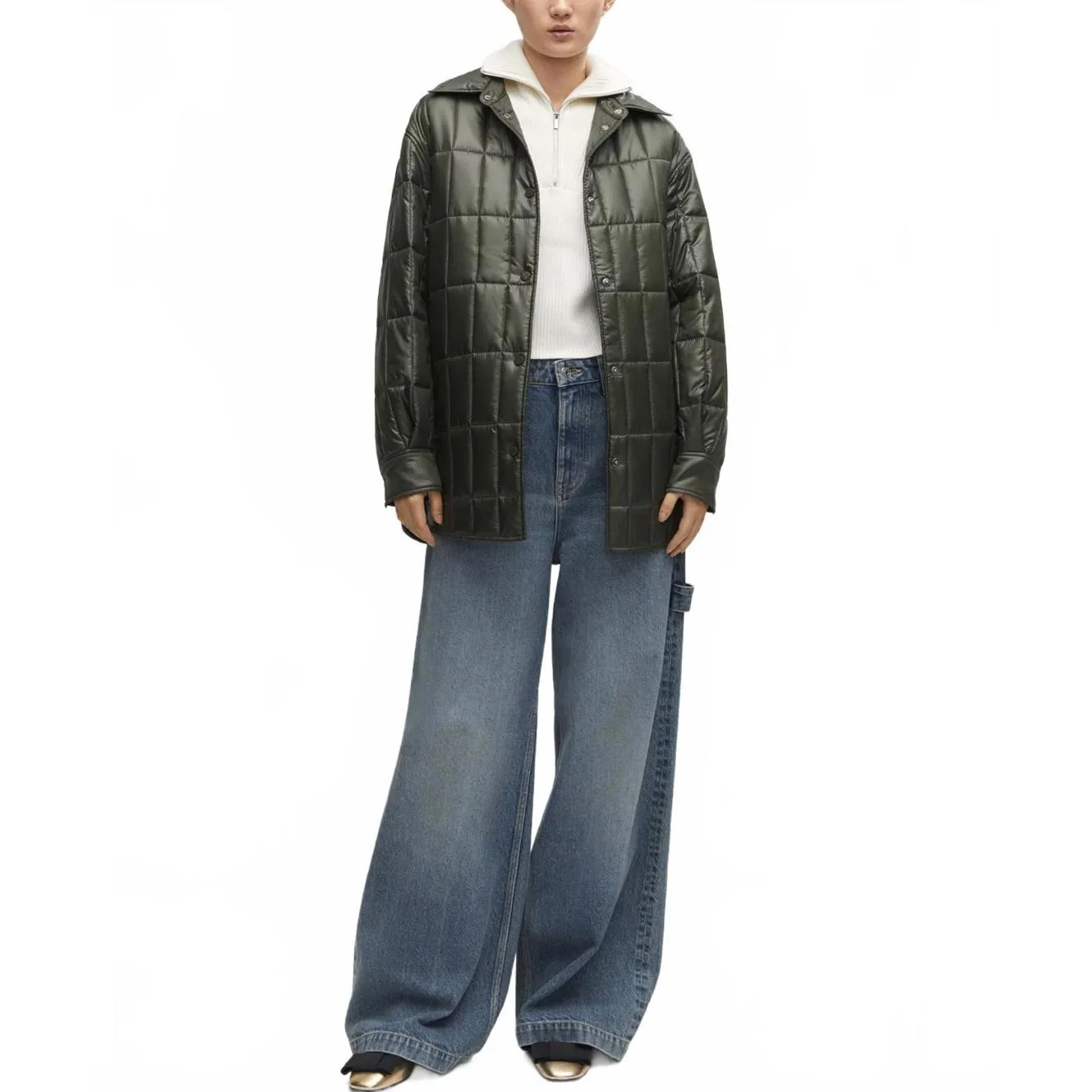 Mango Water-Repellent Quilted Anorak with Shirt Collar Khaki XXS - Image 9