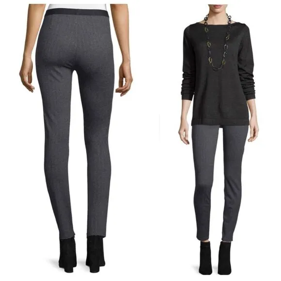 Eileen Fisher Pull On Herringbone Gray Ankle Pant Lightweight Stretch Size Small - Image 2