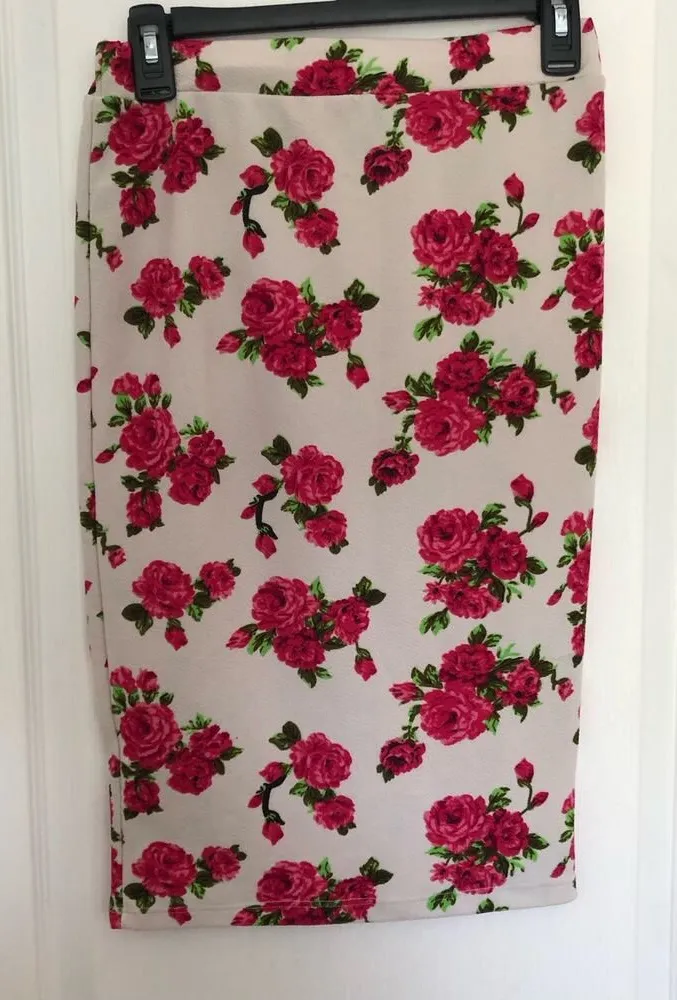 Super Nova Women's Skirts Pencil Straight Floral Off White Red Size Large White - Image 1