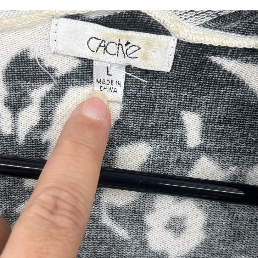 Cache Dark Floral Open Sweater Sz L Preppy Floral Old Money Asymmetrical Light - Image 8