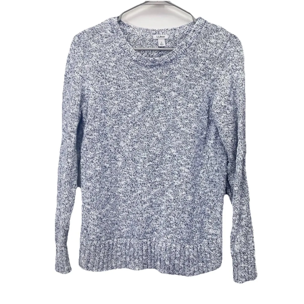 LL Bean Ivory Blue Marled Cotton Ragg Crew Neck Pullover Sweater SMALL PETITE Size undefined - Image 4