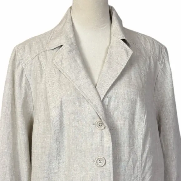 Studio Works Linen Blend Blazer Women’s Size Large Minimalist Tan Natural Beige - Image 5