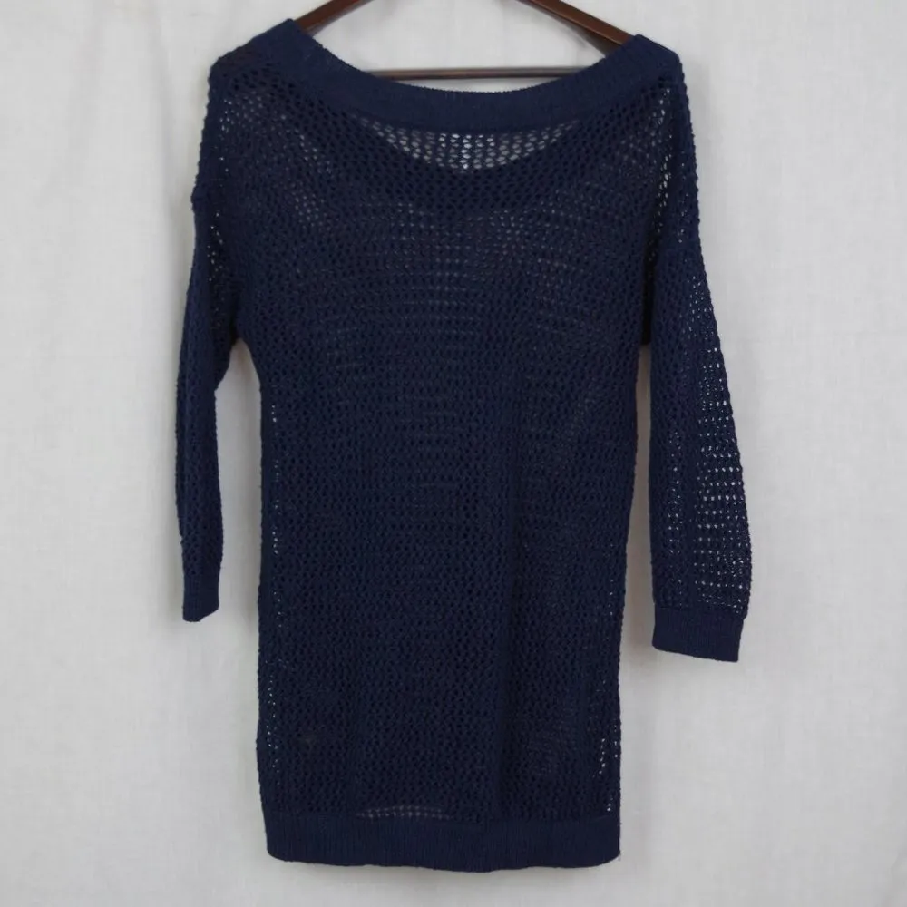 Banana Republic Blue Loose Knit Mesh like Top Large - Image 6
