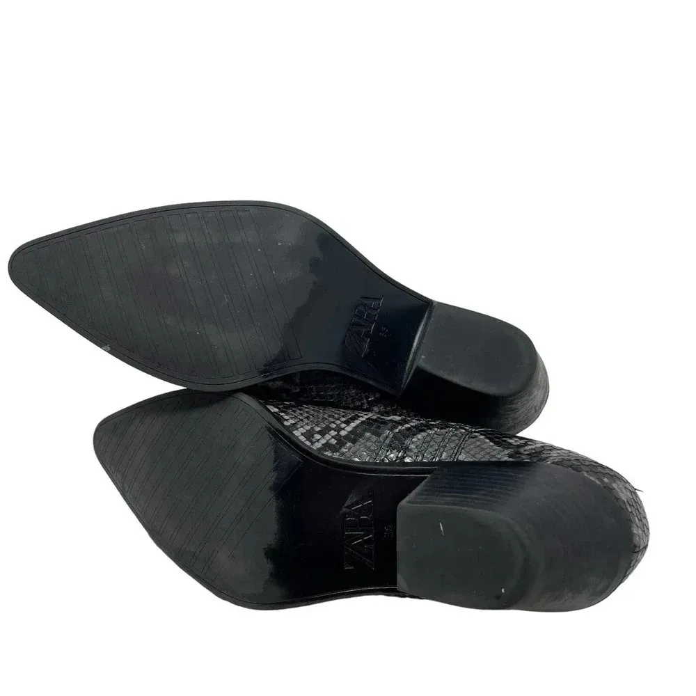 Zara Snakeskin Cowboy Heeled Ankle‎ Booties Black Gray Size 38 / US 7.5 - Image 6